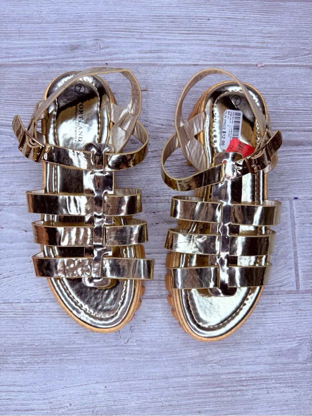 Nwt Portland boot company metallic silver gladiator sandals shoes strappy 7